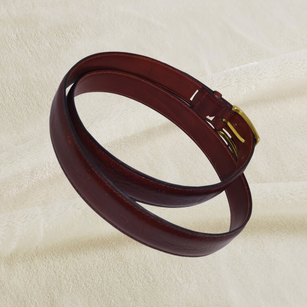 .Brown Leather Men's Dress Belt with Solid Brass Buckle - Picture 3 of 4